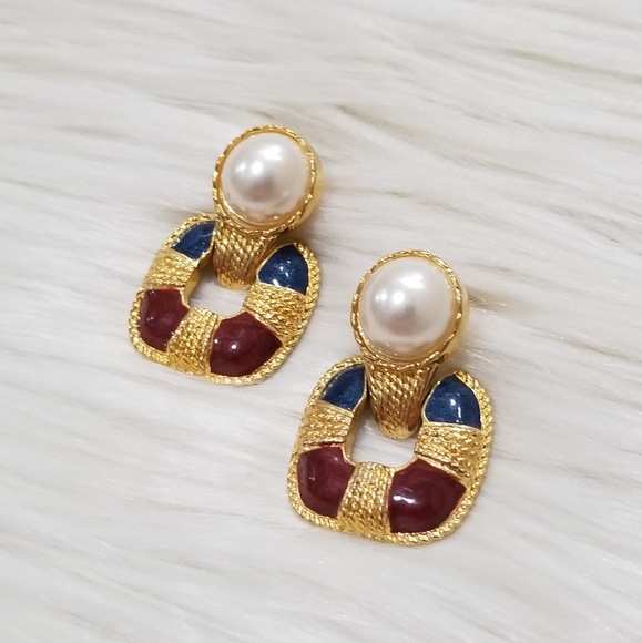 Vintage pearl statement earrings - Picture 2 of 3